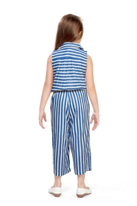 Blue Rayon Stripe Jumpsuit