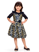 Load image into Gallery viewer, Navy Satin Floral Printed Ballon Dress
