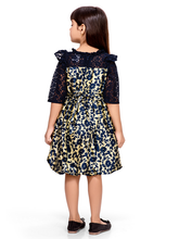 Load image into Gallery viewer, Navy Satin Floral Printed Ballon Dress
