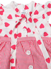 Load image into Gallery viewer, Pink With White Polka and Heart Printed Tie up Dress
