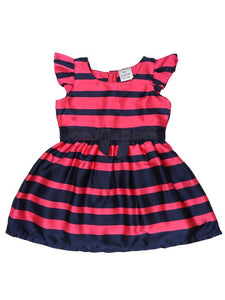 Navy and Pink Satin Stripe A-Line Dress