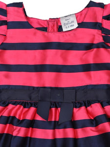 Navy and Pink Satin Stripe A-Line Dress