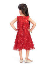 Load image into Gallery viewer, Red with Silver Foil Print Step Dress
