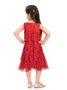 Red with Silver Foil Print Step Dress