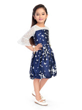 Load image into Gallery viewer, Navy Satin Printed Balloon Dress
