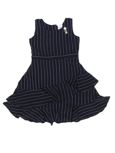 Navy Striped Ruffle Dress