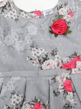 Load image into Gallery viewer, Grey Satin Floral Printed Dress
