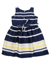 Load image into Gallery viewer, Navy and Yellow Stripe Satin Dress
