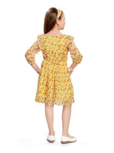 Load image into Gallery viewer, Yellow Chiffon Floral Printed Ruffle Dress With Hairband
